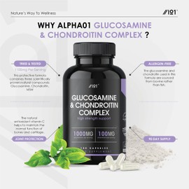 Glucosamine & Chondroitin Complex - with MSM, Boswellia, Rosehip, Ginger & Turmeric - Made from Pasture Raised, Grass-Fed Bovine - Non-GMO, 180 Capsules