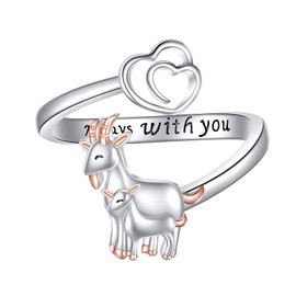 YAFEINI Mother Goat Ring Sterling Silver Adjustable Ring Goat Jewellery for Women Mom