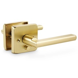 Linkaa Brass Gold Knobs with Lock, Interior Door Handles for Bathroom, Keyless Door Lock with Handles, Toilet Lever Gold (Privacy,Push Button Lock,1 Pack)