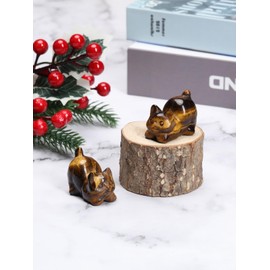 JSDDE Tiger Eye Crystal Cat Figurine for Cat Lovers Cute Gemstone Cat Ornaments for Home Office Cat Statue Gifts