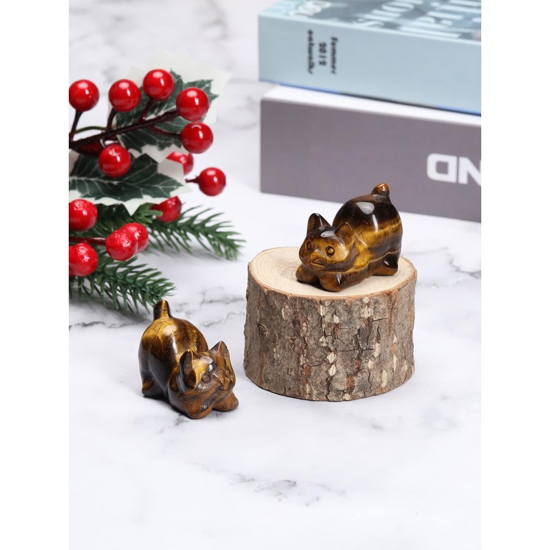 JSDDE Tiger Eye Crystal Cat Figurine for Cat Lovers Cute