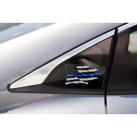 AZ House of Graphics Thin Blue Line Flag Decal Tattered Thin Blue Line Sticker Support Law Enforcement Flag Stickers Blue Lives Matter Sticker for Car Window Truck Motorcycle Made in USA - 2 Pack