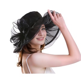 SHUERIET Women Kentucky Derby Organza Fascinator Floral Veil Mesh Sun Hat Church Hat for Bridal Wedding Cocktail Party (Bow Black)