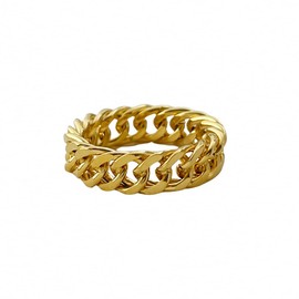 Jana Winkle 6mm Minimalist 18K Gold Stainless Steel Rings Women Link Chain Ring Finger Rings (gold, 9)
