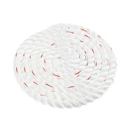 Twisted 3 Strand PolyDac Combo Utility & Towing Rope - White with Red Tracer – 3/8, 1/2, 5/8, 3/4, 1, 1-1/2, & 2 inch Diameters in 10, 25, 50, 100, 250, 300, 500, & 600 Feet