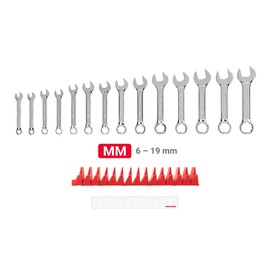 TEKTON Stubby Combination Wrench Set with Modular Organizers, 14-Piece (6-19 mm) | WCB95402