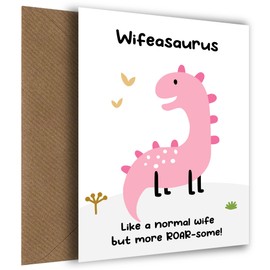 Wife Birthday Cards from Husband - Wifeasaurus Card - Pink Dinosaur Bday Card for Wife from Husband