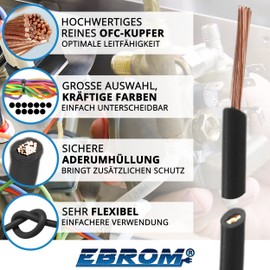 Single-Core Flexible PVC cable - H07V-K 1.5 mm² – Colour: Black, 10 m/15 m/20 m/25 m/30 m/35 m/40 m/45 m/50 m/55 m/60 m to 100 m, Freely Selectable