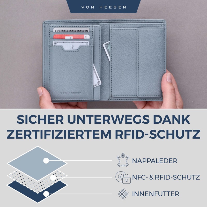 VON HEESEN Men's Leather Wallet with RFID Protection - Genuine