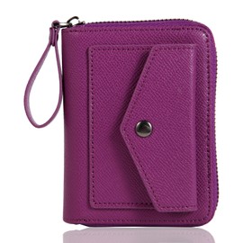 ANBENEED Women Small Envelope Leather Wallet RFID Blocking Bifold Wristlet Zipper Wallets For Women With ID Window Coin Pocket (AS-purple)