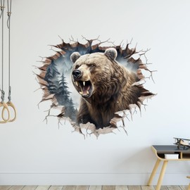 GRAZDesign Wall Sticker Bear Wall Breakthrough Wall Sticker Brown Bear Cool Wall Decoration for Living Room Teenager's Room Boys - 68 x 57 cm