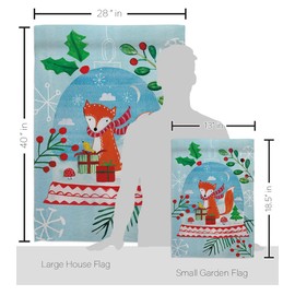 Breeze Decor FK114203-BO Snow Globe Fox Winter Christmas Decorative Vertical Kit, House & Garden Flags Set w/Flagpole, Multi-Color