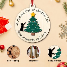 Cat Christmas Ornament - Funny 2024 Cat Tree Decoration, Feline Modern Gift for Cat Lovers, Cat-Themed Bauble, Hilarious Holiday Keepsake
