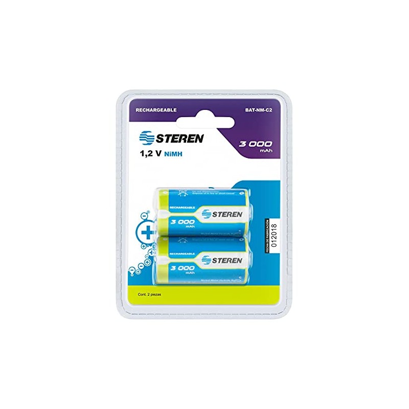 STEREN Paquete de 2 Pilas Recargables C NiMH 3000 mAh