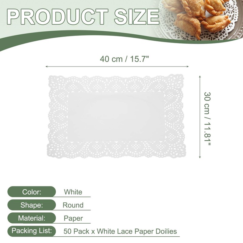 YELARXI Paper Doilies, 15.7 Inch White Lace Doilies Rectangle Disposable