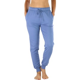ToBeInStyle Pantalones de chándal de mezcla de algodón suave y acogedor para mujer, Parte inferior clásica con puños, azul acero, M