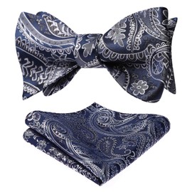 HISDERN Bow Ties for Men Paisley Mens Bow Tie Self Tie and Pocket Square Set Royal Blue Classic Business Formal Tuxedo Bowtie Handkerchief for Wedding Party