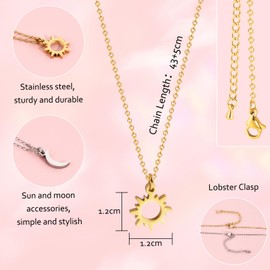 MANVEN Friendship Necklace Friendship Necklace Mother Daughter Gifts Girls Ladies Bff Chains for 2 Sisters Best Friend Birthday Chain Sun and Moon Christmas Day Women Teen Couples, Stainless Steel, No