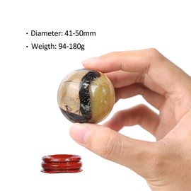 dssmboom 41-50mm Crystal Ball Ornament with Wooden Stand for Meditation, Decorative Feng Shui Crystal Sphere for Home Office and Chakra Balancing, Septarian Dragon Stone