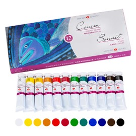 Sonnet Acrylic Paint 12 x 18 ml Acrylic Paint Tubes for Canvas Painting Artist Colours Studio Quality | Water Based Waterproof Acrylic Paint for Adults | Made by Nevskaya Palitra