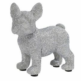 JOOMBE French Bulldog Statue,Resin Sparkly Frenchie Dog Sculpture Decor for Home Living Room Office Bedroom Shelf Desktop Decorations,French Bulldog Gifts for Men and Women,Silver