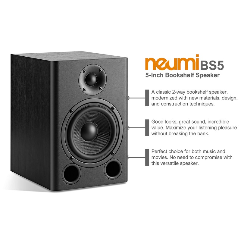NEUMI BS5 Passive Bookshelf Speakers, 5-Inch Woofer, 1-Inch Tweeter, Dark