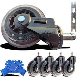 WakeTek Office Chair Caster, a Kind of Soft and Wear-Resistant Chair Wheels Replacement, with Removal Tools, Can Roll Safely, Smoothly and Quietly on Hardwood or Carpet, and Can Support 650 LBS.
