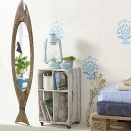 K KILIPES Rustic Wood Fish Mirror Decorative Hanging Mirror Wall Decor for Living Room Bathroom Bedroom Vintage Nautical Ocean Beach Home Mirror