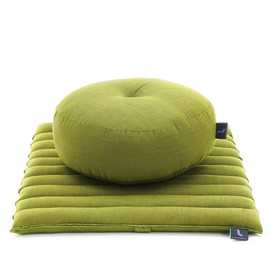 Leewadee Meditation Cushion Set – 1 Small Zafu Yoga Pillow and 1 Small Roll-Up Zabuton Mat Filled with Kapok, Green