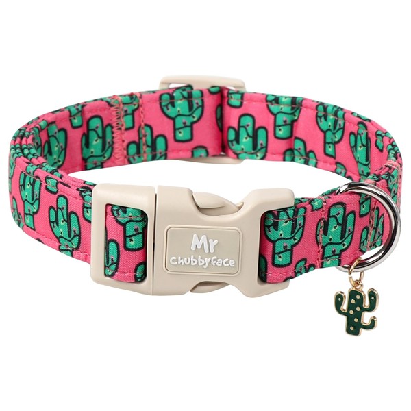MR.CHUBBYFACE Summer Cactus Dog Collar, Cute Pink Puppy Collar with