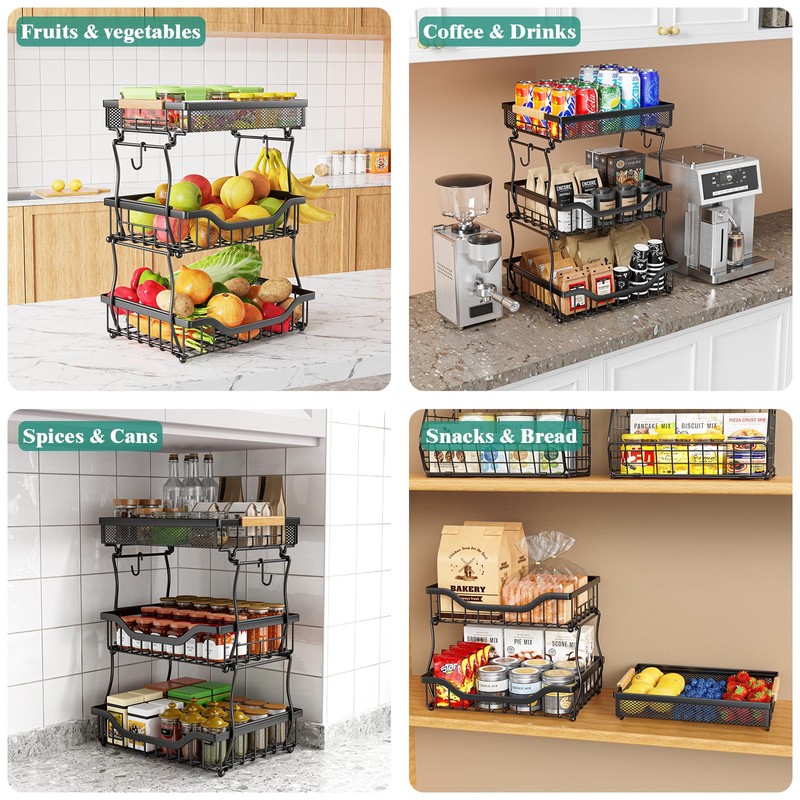 Giwil 3 Tier Countertop Fruit Mesh Basket for Kitchen, Vegetable