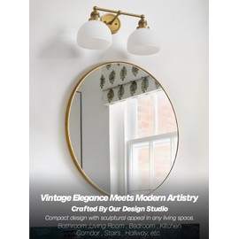 Teqinchy 2-Light Gold Wall Sconces,Vintage Bathroom Wall Sconce Light with Milk Glass Double Arm Brass Bathroom Vanity Light for Living Room Bedroom Kitchen E26 Hardwire Indoor