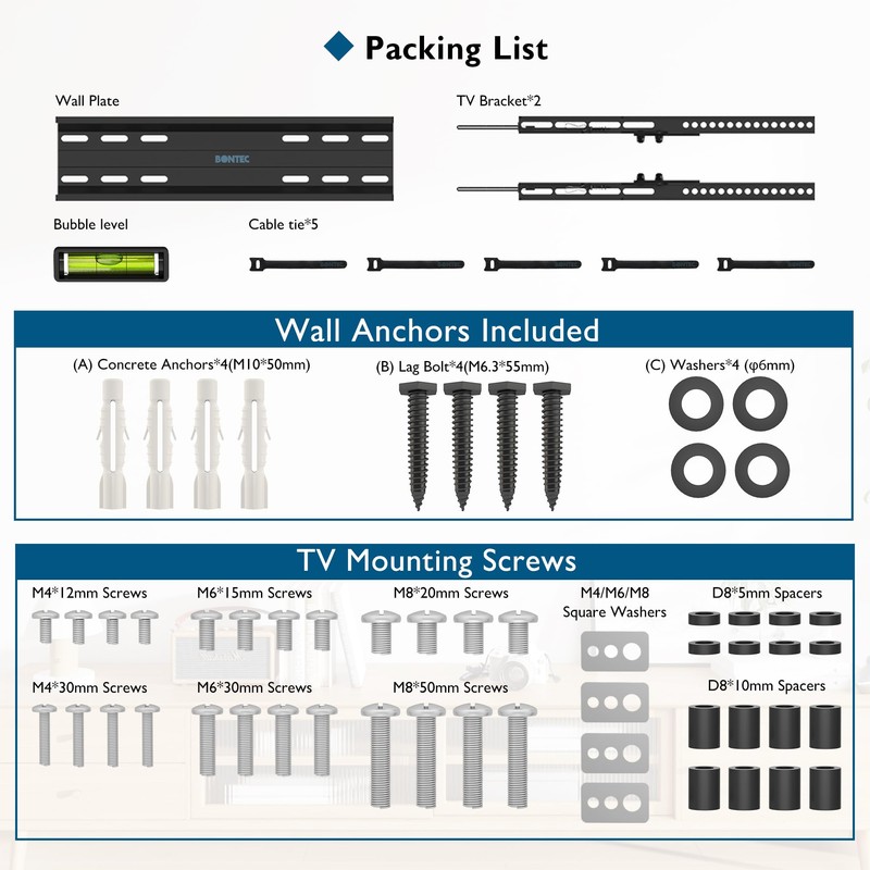 BONTEC TV Wall Mount Tilting for 23-60 inch TVs, Low