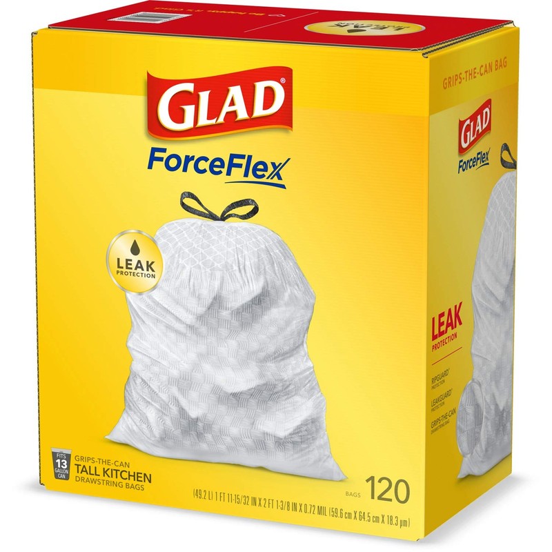 Glad Trash Bags, Tall Kitchen Drawstring Garbage Bags, 13 Gallon