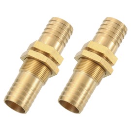 sourcing map 2Pcs 5/8" Hose Barb Fitting, Brass Hex Head Straight Union Hose Water Bulkhead Pipe Fitting for Water Fuel Air, Brass Tone