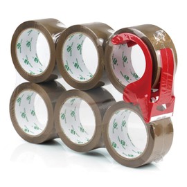 6 Rolls BOMEI PACK Brown Packing Tape with 1 Dispenser, Heavy Duty Packaging Tape for Moving Shipping Sealing and Storage, 45 Micron Thick, 48mm x 50m Per Roll