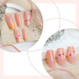 24PCS White French Tip Press on Nails Medium Coffin Fake Nails Flower with Bee Design Spring Summer False Nails Medium Square Glue on Nails Strawberry Artificial Nails Acrylic Nail Kit for Women Set