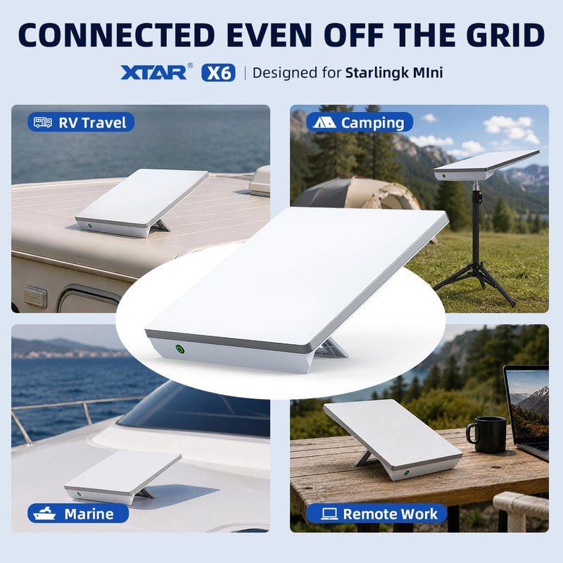 XTAR X6 Swappable Battery Power Base for Starlink Mini,Foldable Stand,