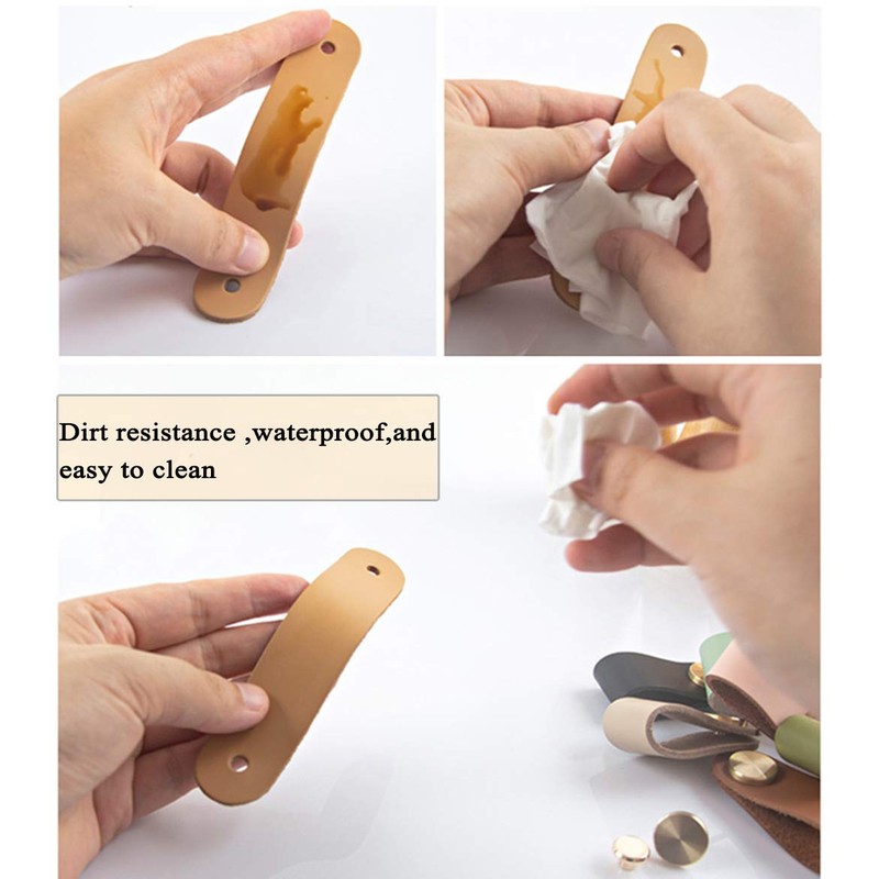 VIDELLY 6 Pieces Leather Pulls for Drawer, Handmade Leather Drawer