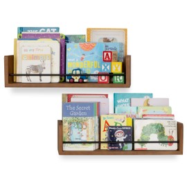 Rustic State Solid Wood Wall Mount Baby Nursery Kids Room Bookshelf Picture Ledge Photo Frame Display Storage - Farmhouse Décor Floating Shelves - Walnut - Set of 2