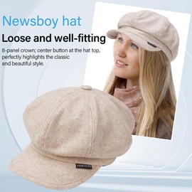 Ruphedy Womens Octagonal Newsboy Hats Vintage Wool 8 Panels Cabbie Beret Cap (Khaki)