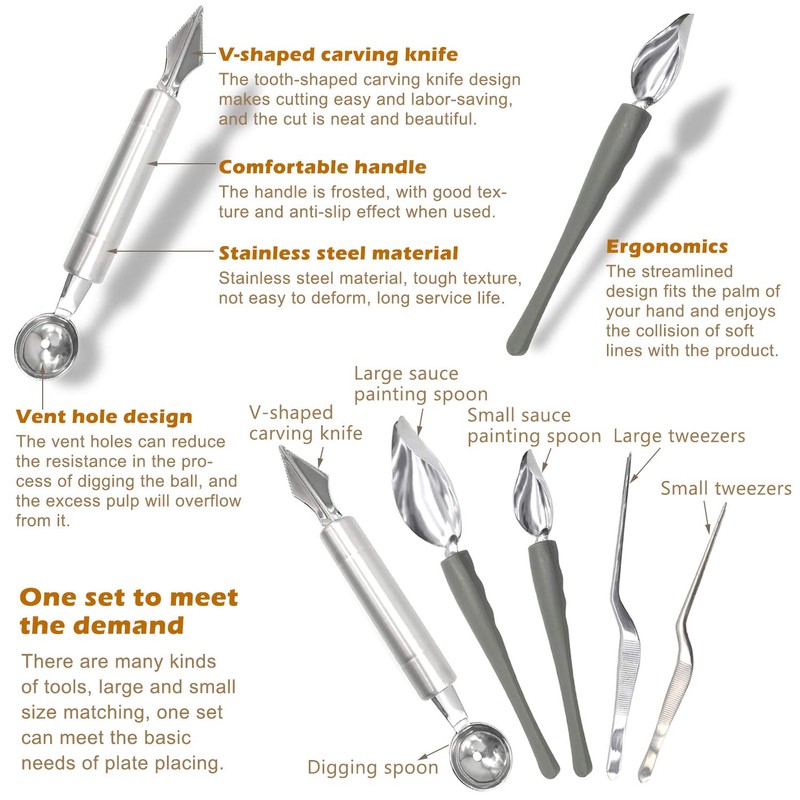 5 Pieces Culinary Drawing Decorating Spoon Set, Drizzle Spoons, Cooking