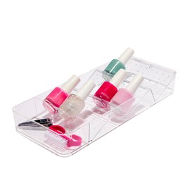 madesmart Angled Storage Tray, Make-up Bathroom Organizer, Lipstick, Razors, Q-Tips, Bath Essentials Angled for Easy-Viewing, Small, Clear