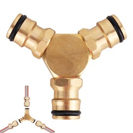XTDMJ 3 Way Brass Hose Connector Brass Tee Nipple Connector, Garden Hose Connector for Dual Hose Connectors, Y-Valve Hose Connector for Outdoor, Garden, Courtyard, Lawn, Kitchen