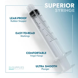 BH Supplies 3ml Luer Lock Tip Syringes (No Needle) - Sterile, Individually Wrapped - 100 Syringes