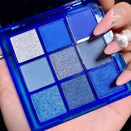 Paleta De Sombras De Ojos Mate Con Purpurina De 9 Colores, Azul, Gris Plateado, Azul Claro, Maquillaje De La Novia Cadáver Altamente Pigmentado E...  