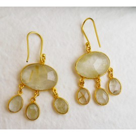 Golden Rutilated Quartz Gold-Plated Sterling Silver Chandelier Earrings