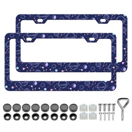 HCSS 2PCS Galaxy Planet License Plate Frames, Universe Star Constellation Aluminum Metal License Plate Holder Covers, Rust-Proof Waterproof Car Decorative Tag Frames for Standard US 12x6 Inch