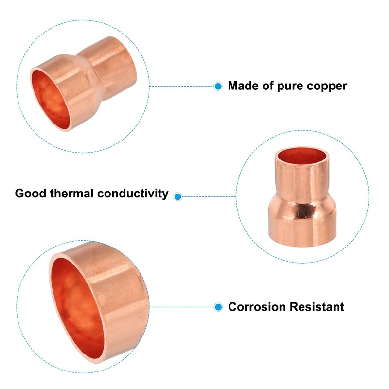 PATIKIL 1" to 3/4" ID Copper Reducer, 3pcs 99.9% Pure