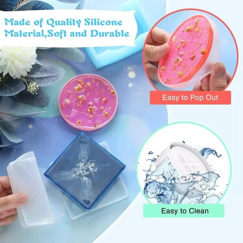 Juego Moldes Para Posavasos Resina Silicona Redondo Cuadrado